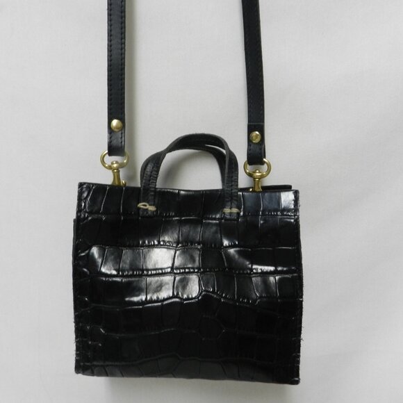 Clare V Handbags - Clare V. Simple Tote Bebe Black Croc-Embossed Leather Mini Crossbody Bag Tote